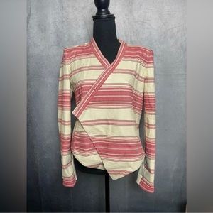 BCBGMAXAZRIA red and beige striped cropped moto jacket blazer w zipper sleeves
